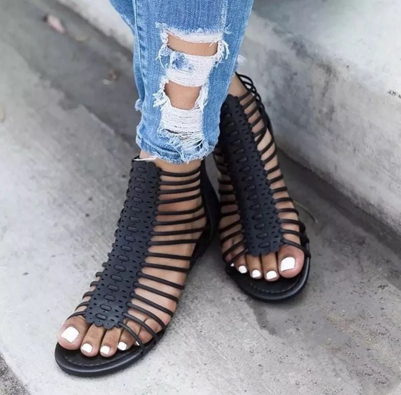 Openwork Roman Flat Sole Sandals
