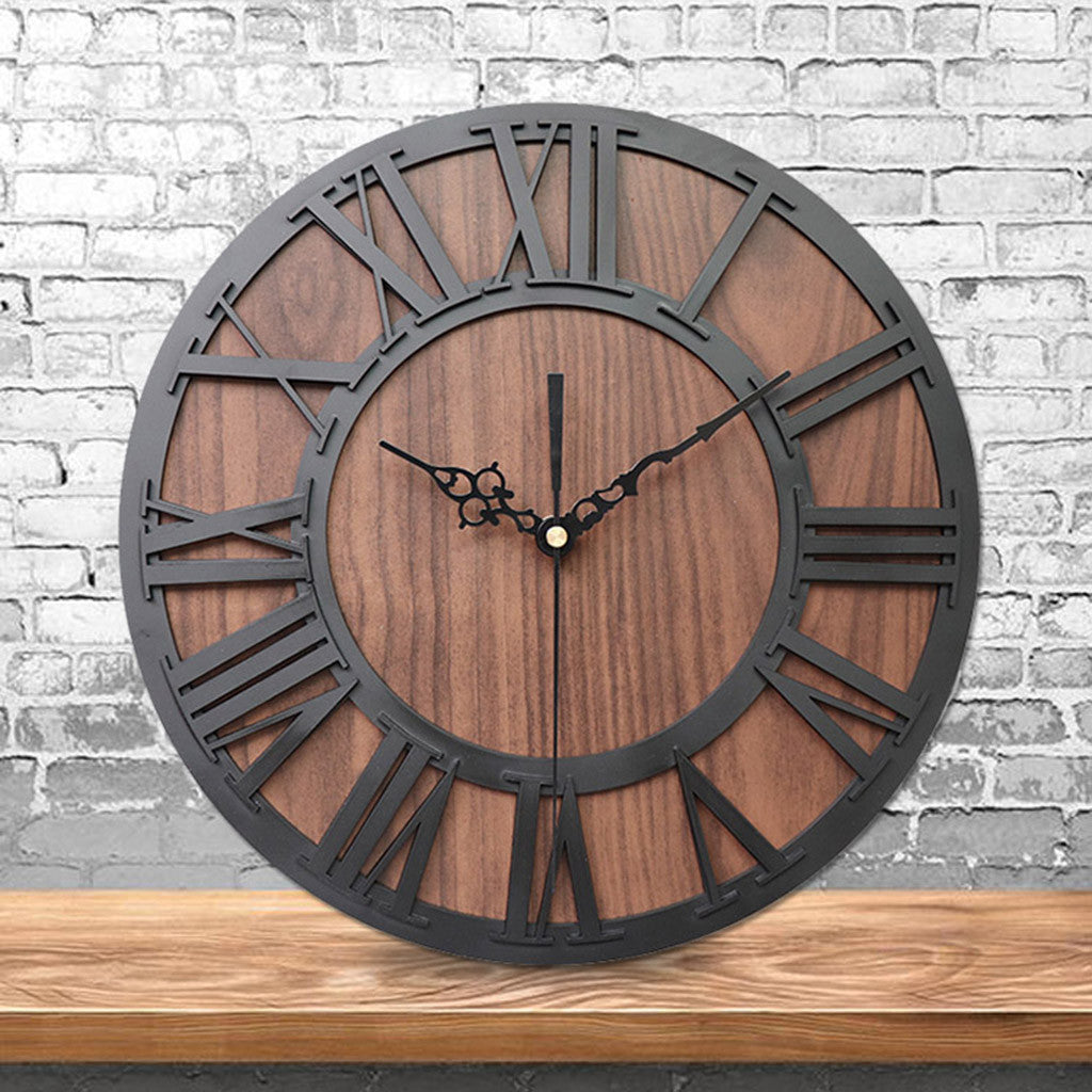 Vintage Wooden Roman Numeral Wall Clock for Home Decor